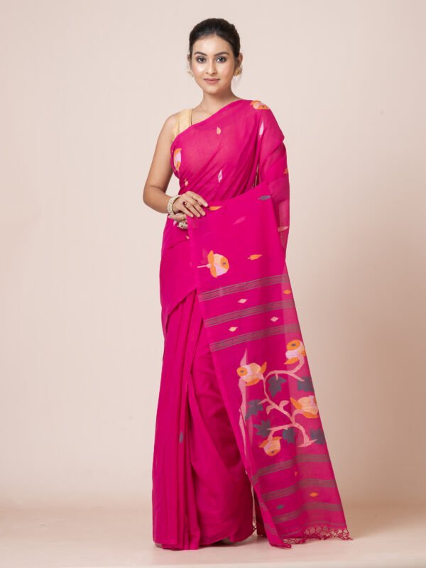 Fulia Handloom Fish & Tree Motif Cotton Saree by Vromor Kunjo