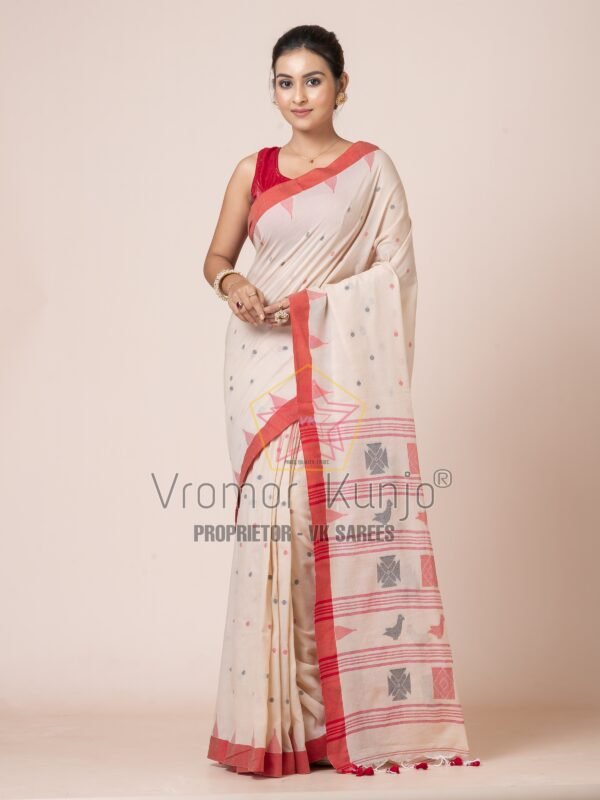 Fulia Handloom Khadi Cotton Bird Motif Saree by Vromor Kunjo